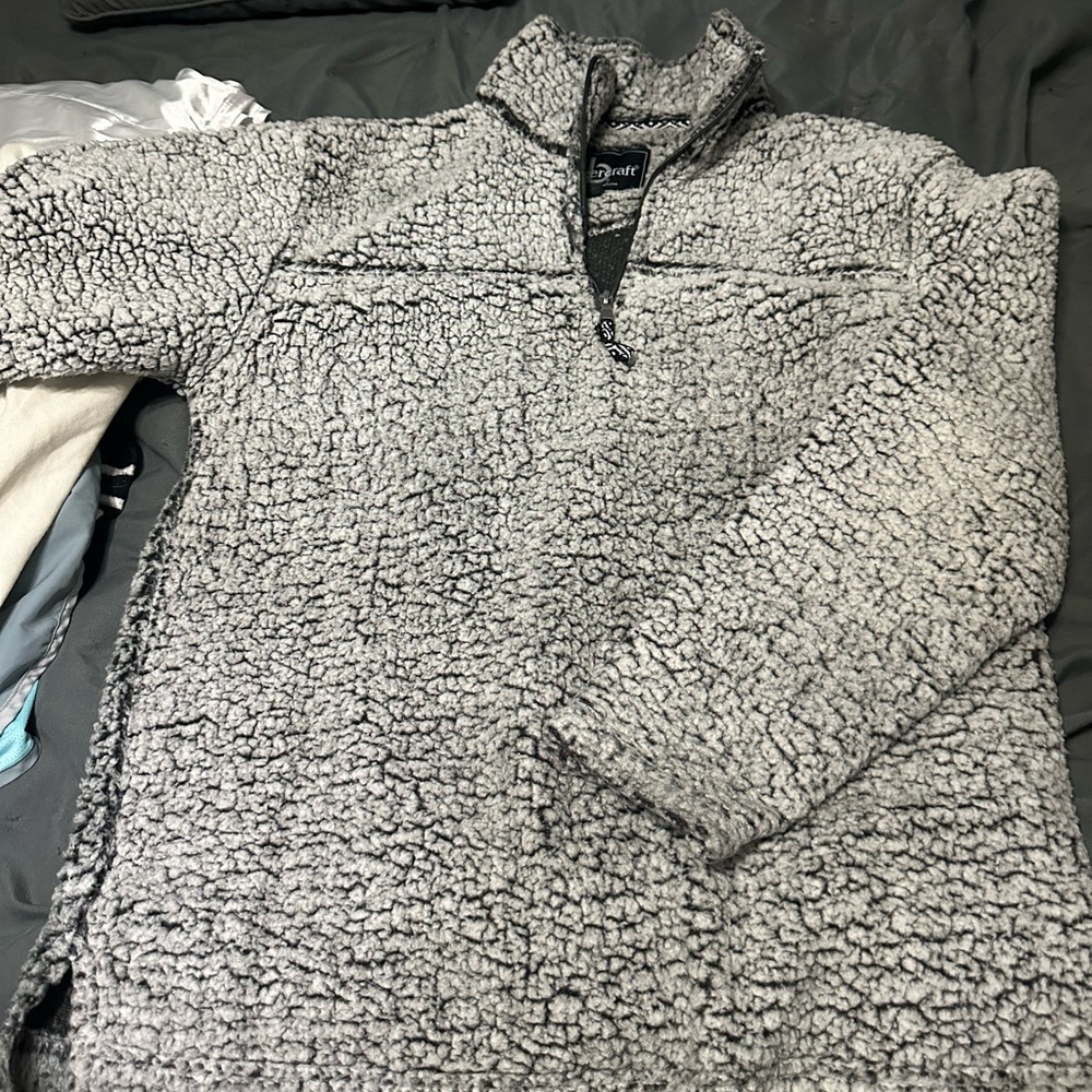 Women's Gray Sherpa Quarter Zip Jacket